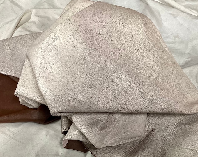 Cracked White / Brown Reversible Leather Lambskin.  LAMB7009