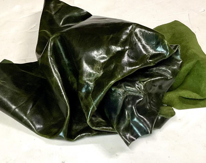 Evergreen Pull-up Leather Cowhide Remnants. Leather Pieces. Crafting Leather.  BR1004