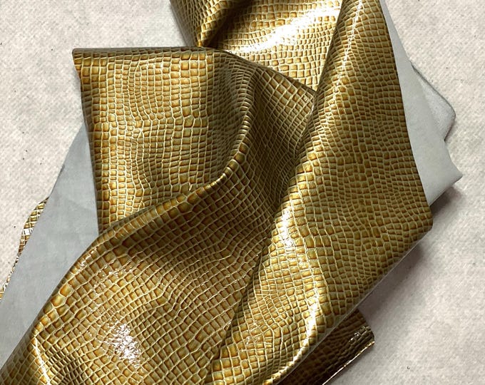 Golden Embossed Leather Cowhide Remnant, LAC29