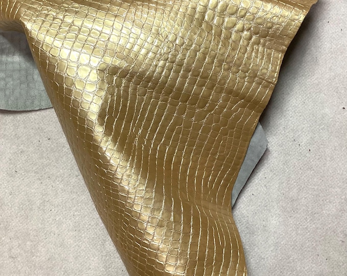 Light Gold Embossed Gator Leather Cowhide Remnant. Leather Crafts,  LAC53