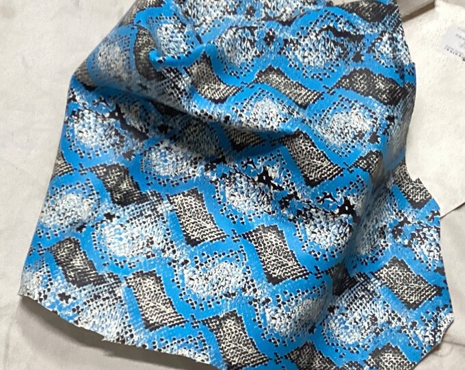 Blue and White Printed Python Pattern Leather Lambskin.  OSM912