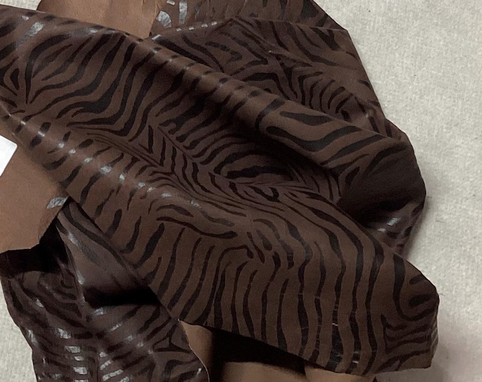 Brown Printed Baby Zebra Leather Cowhide Remnant,  LAC81