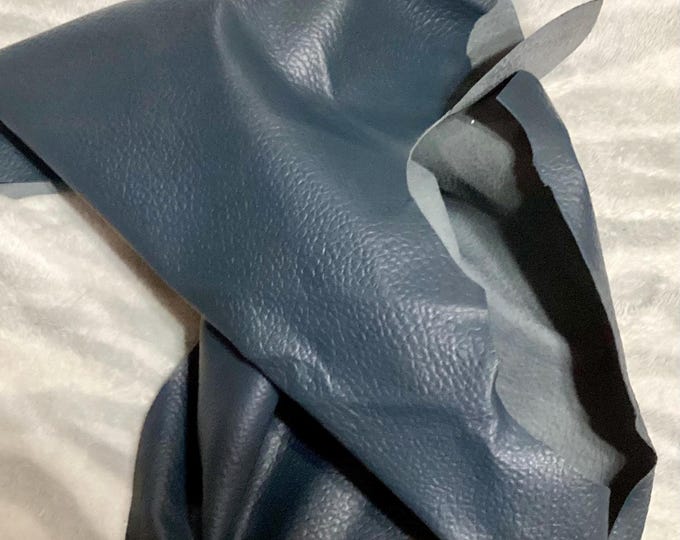 Blue pebbled grain Leather Cowhide Remnant. CA700