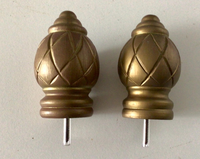 Package of 2 Antique Gold Hard Plastic Finials. Window Accessories. Decorative.  FN67