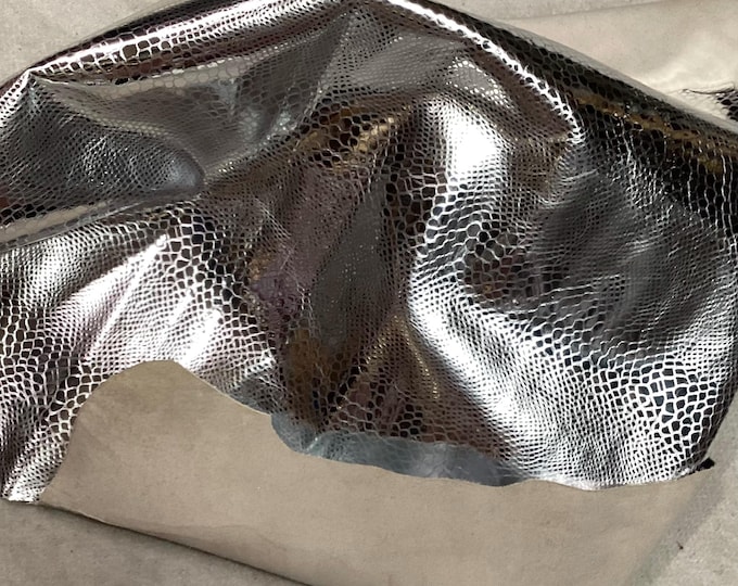 Chrome Foil snakeskin Print Leather Cowhide Remnant,  LAC83
