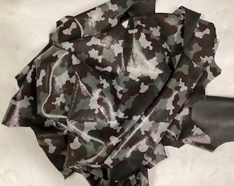 Camouflage Lambskin Leather Hide: Brown & Gray, 1.0mm