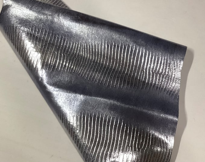 Silver with Blue Tint Embossed Gator Leather Cowhide Remnant.  Leather Hide.  cowhide.  FRE35