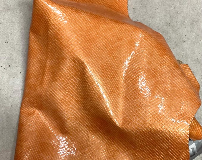 Creamsicle Orange Embossed Leather Cowhide Remnant,  LAC125