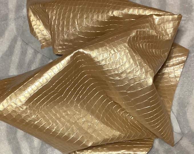 Soft Gold Embossed Gator Belly Leather Cowhide Remnant.  CALI101