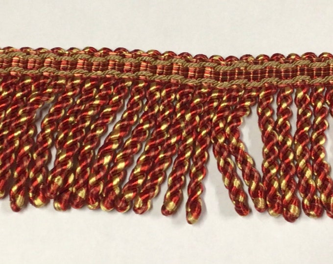 Red and Gold Bullion 3 Inch Knitted Fringe. Sold by the Yard.  FR205