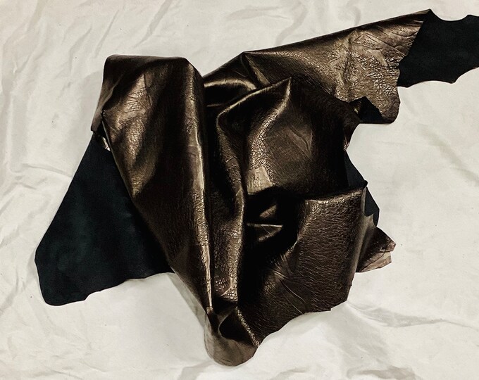 Bronze Embossed Leaves Leather Lambskins. Leather Hides  Handbag Leather. TOWN578