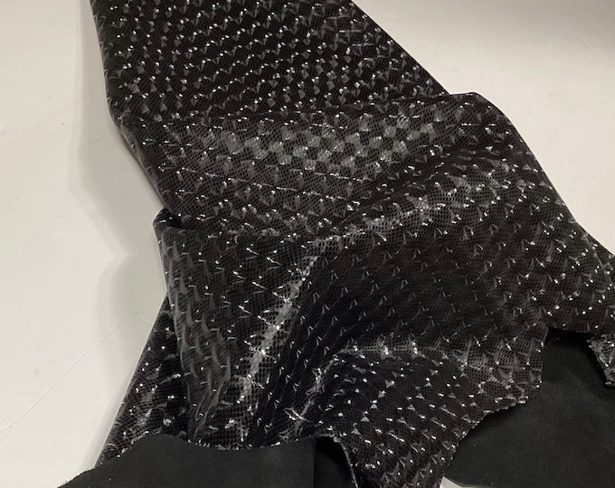 Black Ice 3D Leather Cowhide Remnant,  leather hide,  remnants, upholstery leather,  OSM07753