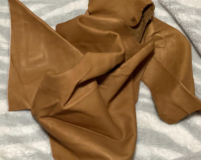 2 Pieces Caramel Leather Cowhide Remnants,  SCR657