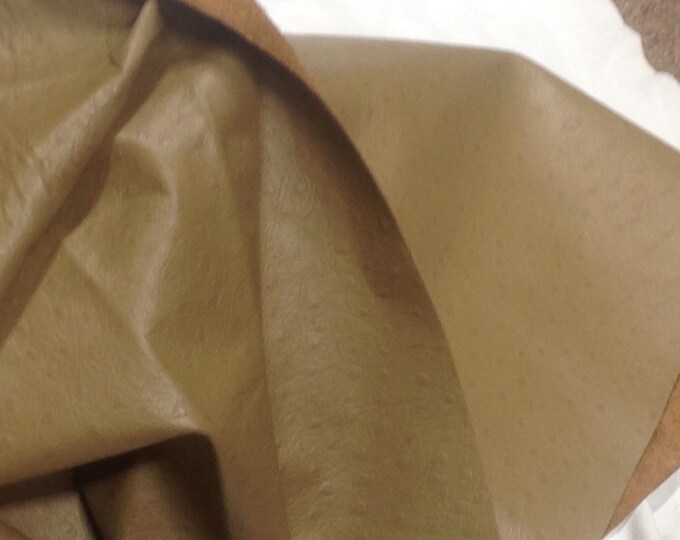 Khaki Embossed Ostrich Cowhide Leather Partials DD2157
