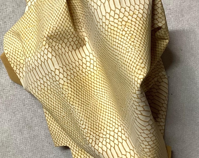Yellow Embosed Snakeskin Leather Cowhide Remnant,  LAC36