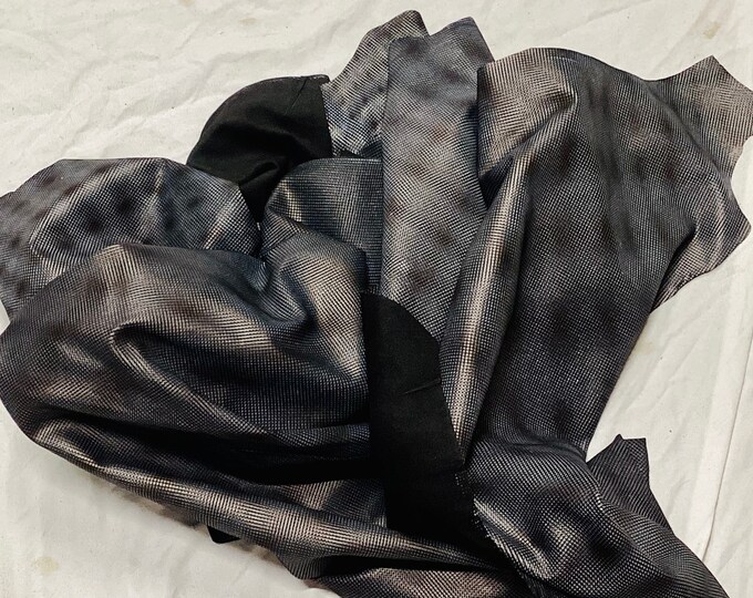 Black Printed Spot on Blue Leather Lambskin. OSM20719