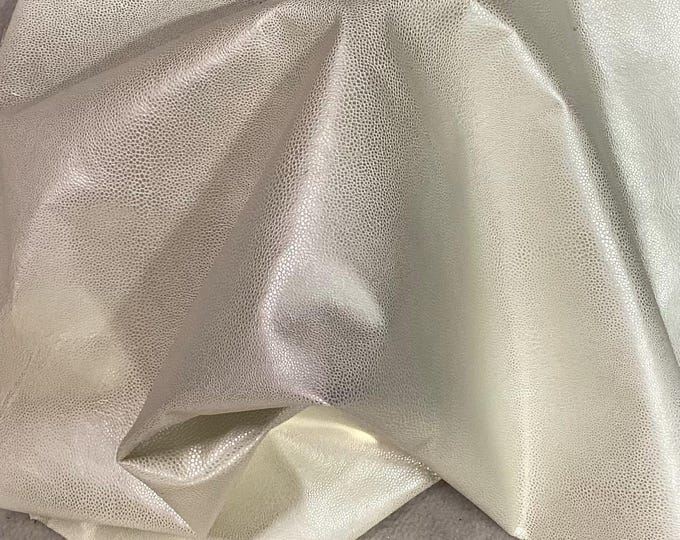 Pearl White Embossed Leather Cowhide Remnant. Crafting Leather.  LAC119