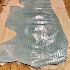 Baby Blue Embossed Gator Italian Leather Cowhide Partials, DD4014 image 3