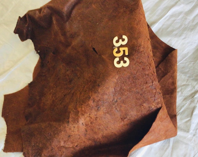 Brown Distressed Leather Cowhide Remnant. Leather Hide. Craft Supplies.  CL353