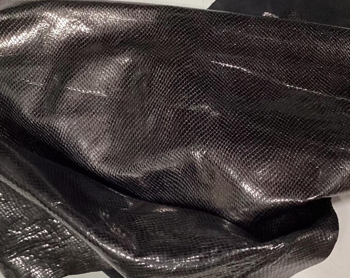 Black and Silver Embossed Leather Lambskin. Leather Hides. Crafting Leather.  OSM20