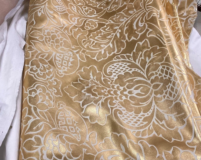 Razzel Dazzel Gold and Cream embossed Floral Leather Cowhide TOWN722