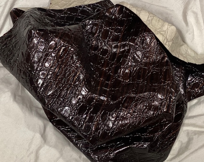 Brown on Brown Embossed Croc Leather Lambskins,Leather.    OSM402
