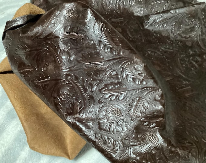 Embossed Western Floral Warm Chocolate Leather Cowhide,  DEAL7