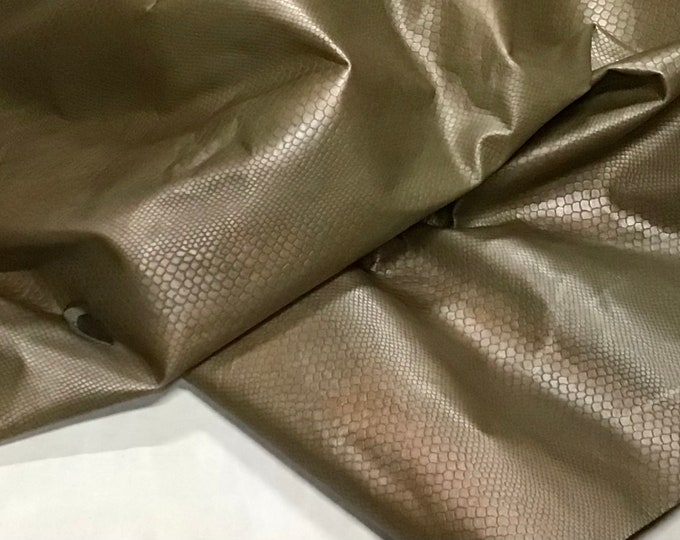 Green And Copper Embossed Cobra Snakeskin Leather Cowhide.  Leather hides. TOWN711