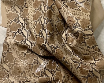 Brown Printed Python Leather Cowhide Remnants. OSM10245