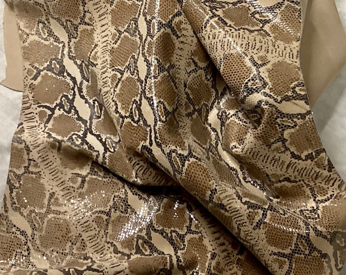 Brown Printed Python Leather Cowhide Remnants. OSM10245