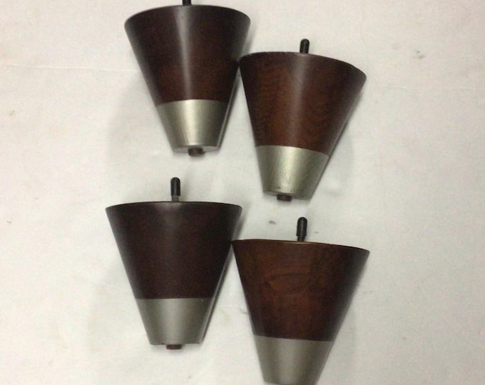 4 walnut with silver tip wooden cone furniture legs,  wooden legs. Risers. Sofa legs.  2660