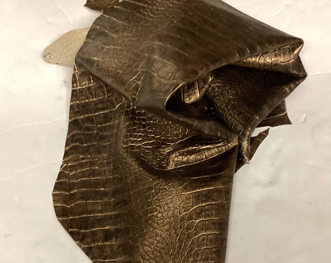 Copper Embosed Gator Leather Lambskins.  Leather Hides. Craft supplies. Gifts. OSM1811