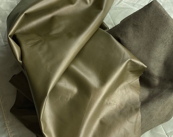 Pearlized Green Leather Cowhide Sides. Leather Hides.  TOWN22