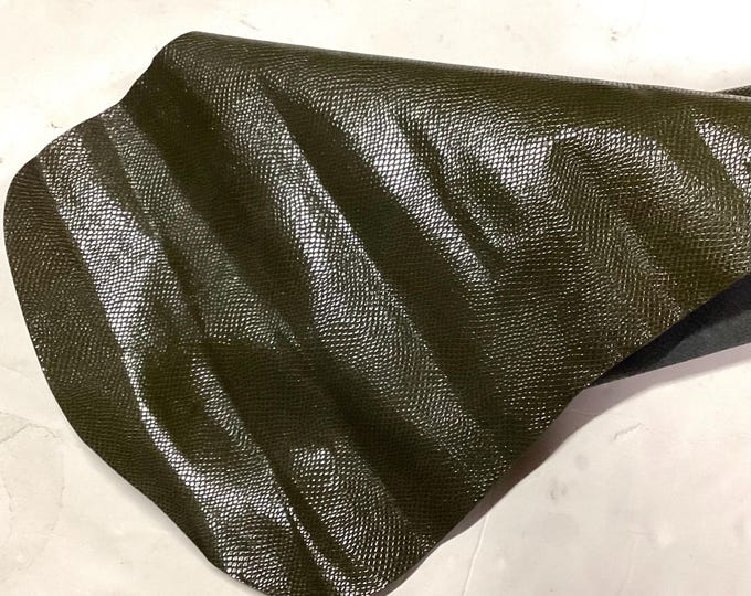 Green Embossed Snakeskin Leather Cowhide Remnant,  Leather Pieces.  Cowhide,  OSM473