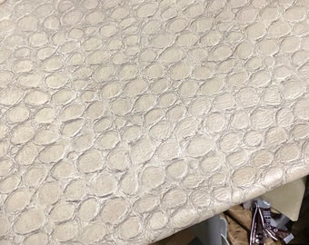 Antique White Embossed Reptile Leather Cowhide Remnant. DD4066