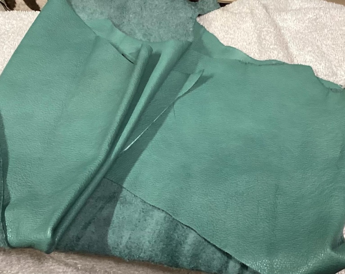 Sea Turquoise Leather Cowhide Remnants, Leather Pieces. Cowhide. Remnants. Partials. CAR77