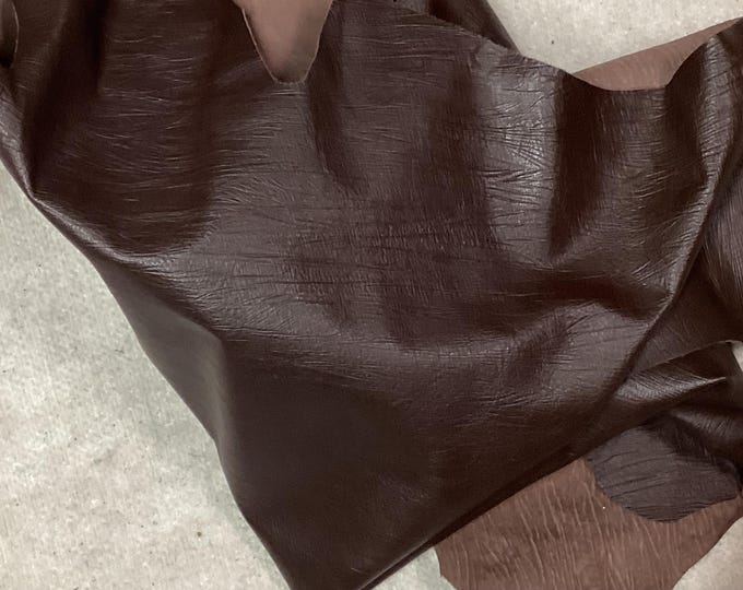 Brown Embossed leather cowhide remnants, LAC113