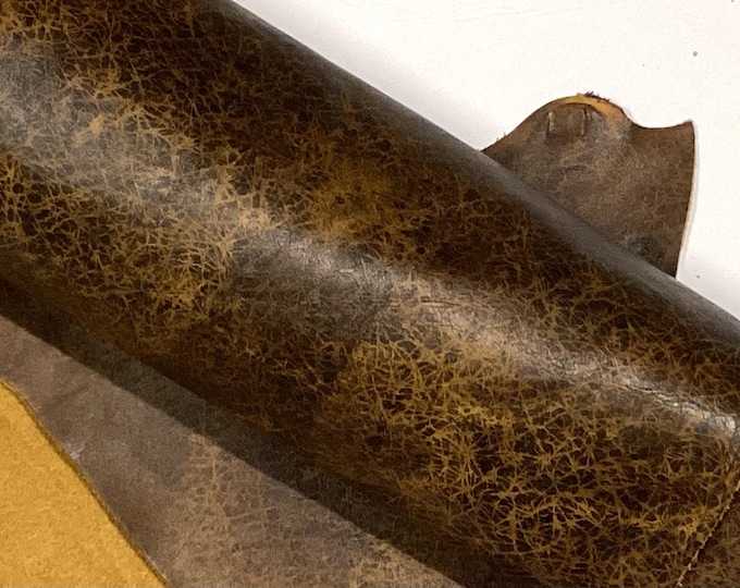 Moca Brown Distressed Leather Cowhide Remnants. Leather Hide, Crafting Leather,  BR1040