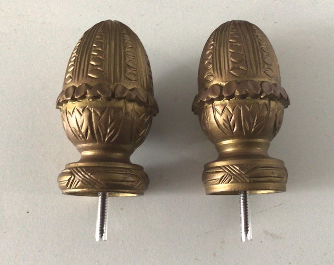Package of 2 Antique Gold Hard Plastic Finials, window accessories. Home Decor.  FN65