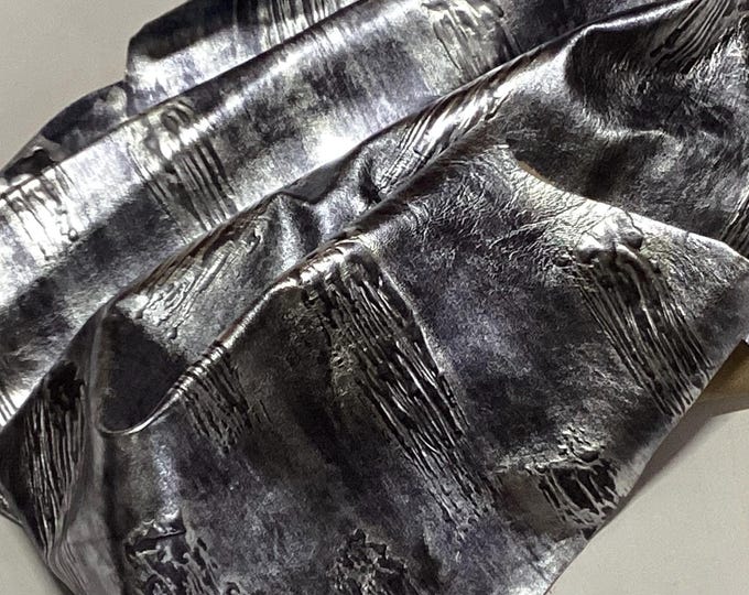 Silver and Gray Embossed Leather Lambskin with Blue Highlights. Leather hides, OSM8608
