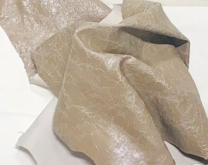 Beige Cracked Leather Lambskin with Stretchy Fabric Backside.  OSM20656