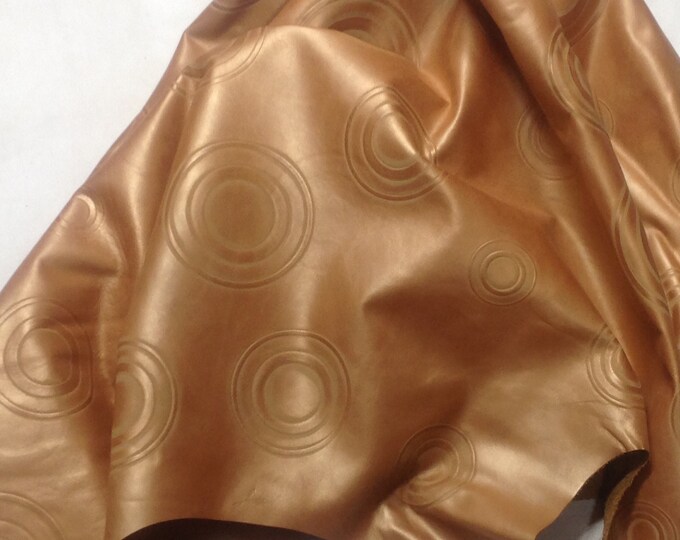 Copperish Embossed Circles Leather Cowhide Remnants. DD2050 Leather hides