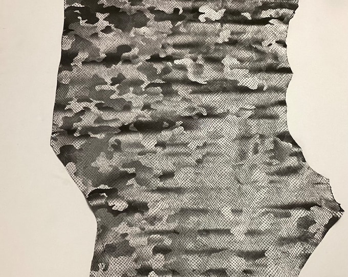 Silver and Black Camouflage Leather Cowhide Remnant.  SCP5