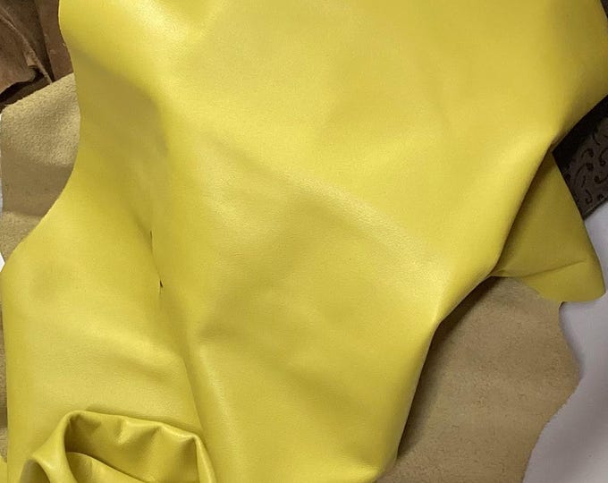 Yellow Smooth Texture Leather Cowhide Remnant, half Hide. Leather Hide, Craft Leather.  OSM401