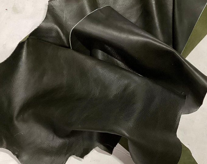 Montana Forest Green Leather Cowhide Remnants. Leather Pieces, Package of 2.  CL52555