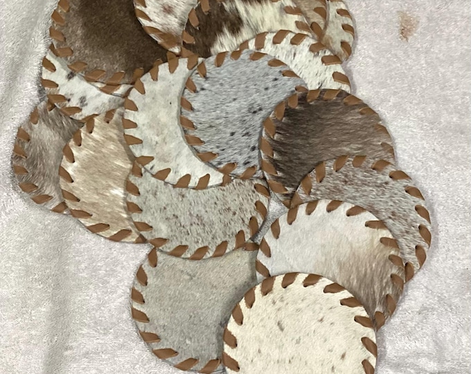 Set of 4 Leather Cowhide Coasters.  Leather Coasters. New Home Gifts.  Gifts for Her. Home decor. Holiday Gifts.  Decorative Coasters