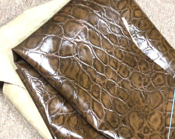 Olive Brown Embossed Reptile Leather Cowhide Partials,  10119