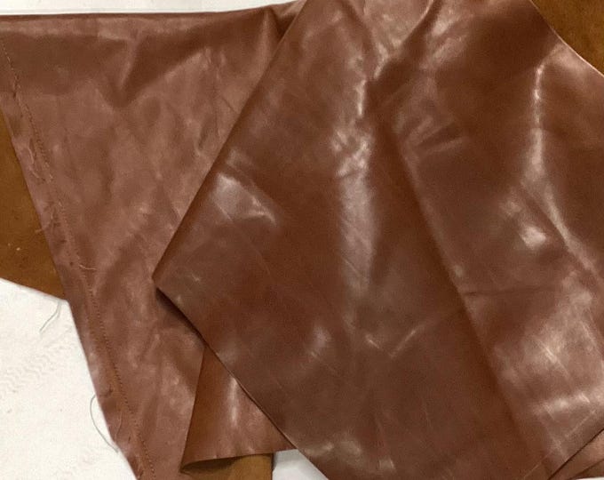 3 Dark Cognac Cowhide Leather Remnants, Soft Semi-Gloss. CL52548