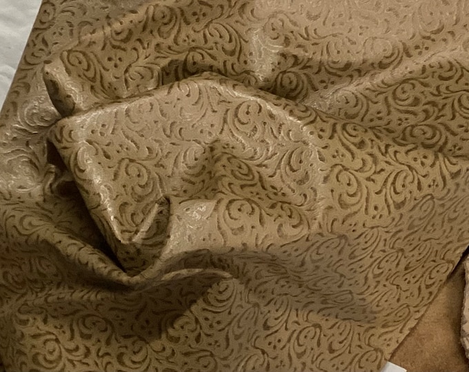 Ginger Embossed Leather Cowhide Remnant. Leather Hide REDU1