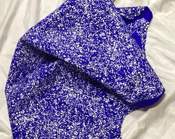 Blue Lambskin Leather Hide: White Speck Print, Soft Semi-Gloss (1.0mm). LAMB412